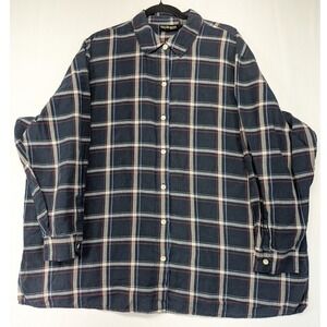 Style & Co Woman Navy Blue Plaid Linen Cotton Button‎ Down Shirt Plus Size 22W